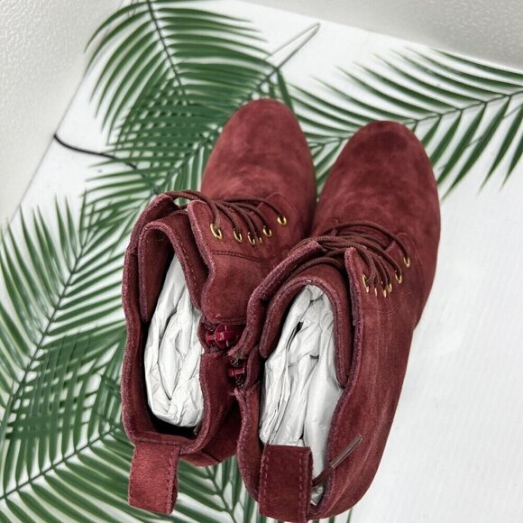 Diba Women's Blake Burgundy Suede Leather Lace Up Wedge Booties Size 10 NWOB - Picture 9 of 12